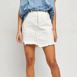 New Free People We The Free Denim Mini Skirt Deco White Woman 29 Zip Up Short